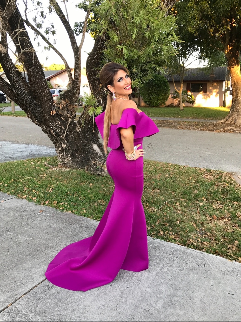 Off-Shoulder Fuchsia Mermaid Evening Gown